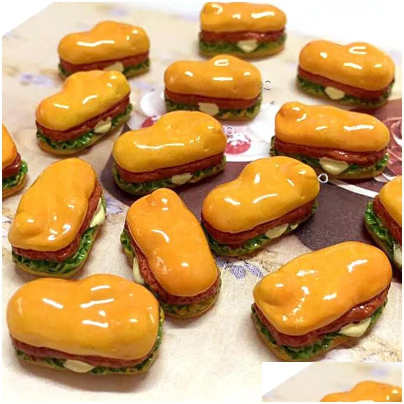 cute mini resin hamburger sandwich charms pendants for diy earrings key chains fashion jewelry making