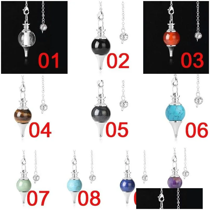 reiki natural stone balance healing pendants necklace crystal red agate dowsing pendulum circular cone charms pendant for men women