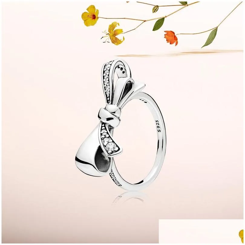 cz diamond brilliant bow ring set original box for pandora 925 sterling silver women wedding gift rings