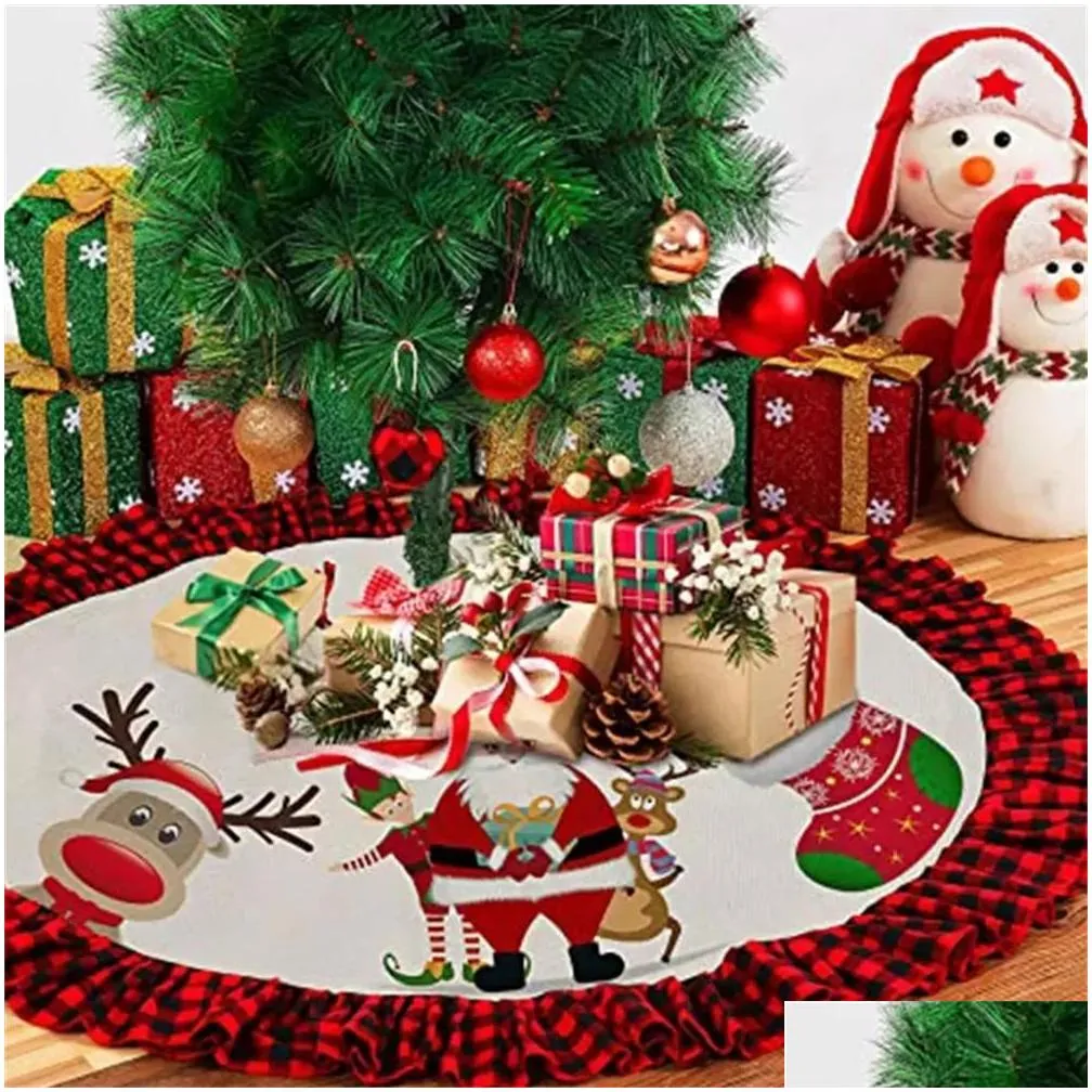 sublimation christmas tree skirt with ruffled edge burlap linen trees decoration christmas day home decor xmas holiday decorations dhs