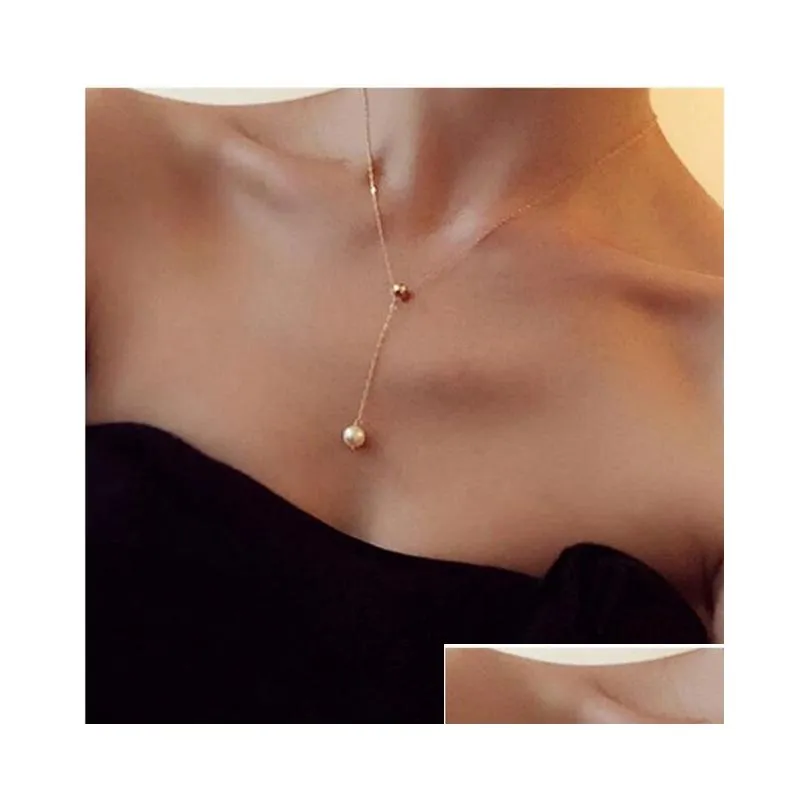 pearl necklace silver/gold color accessories fashion simple crystal necklace zircon clavicle chain temperament womens jewlerry