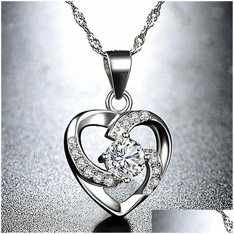 romantic heart pendant necklace couple heart zircon pendant clavicle chains necklaces accessories birthday gift