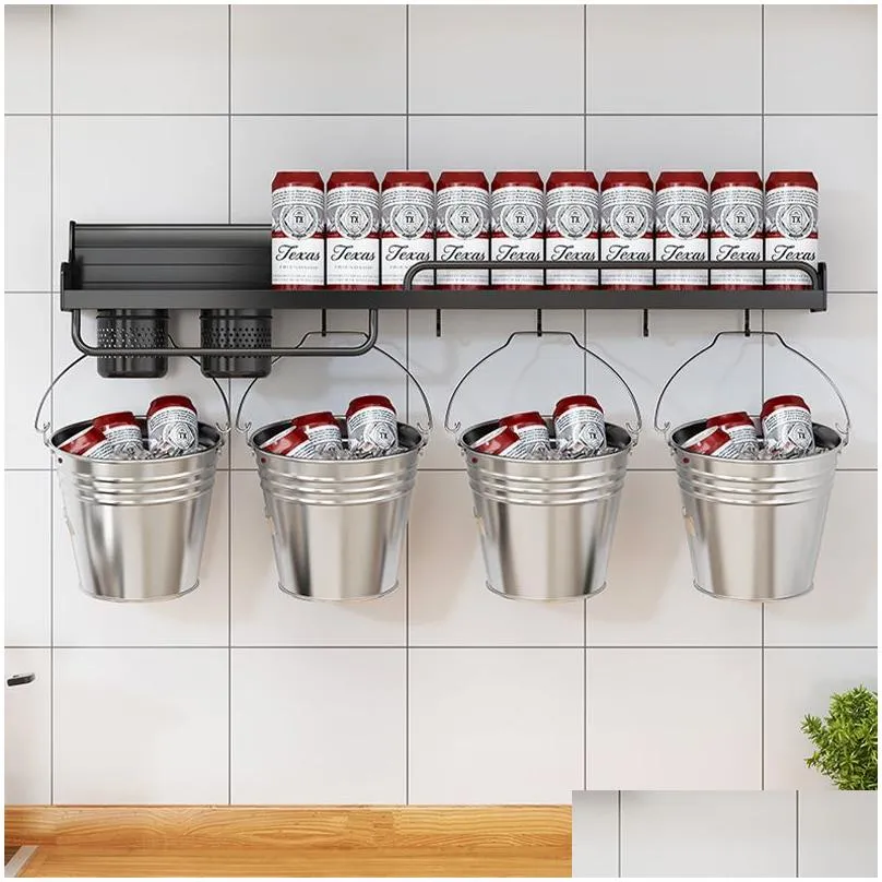 modern kitchen storage shelf wallmounted spice rack space aluminum multifunctional punch kitchen shelf kichen organizer hh617