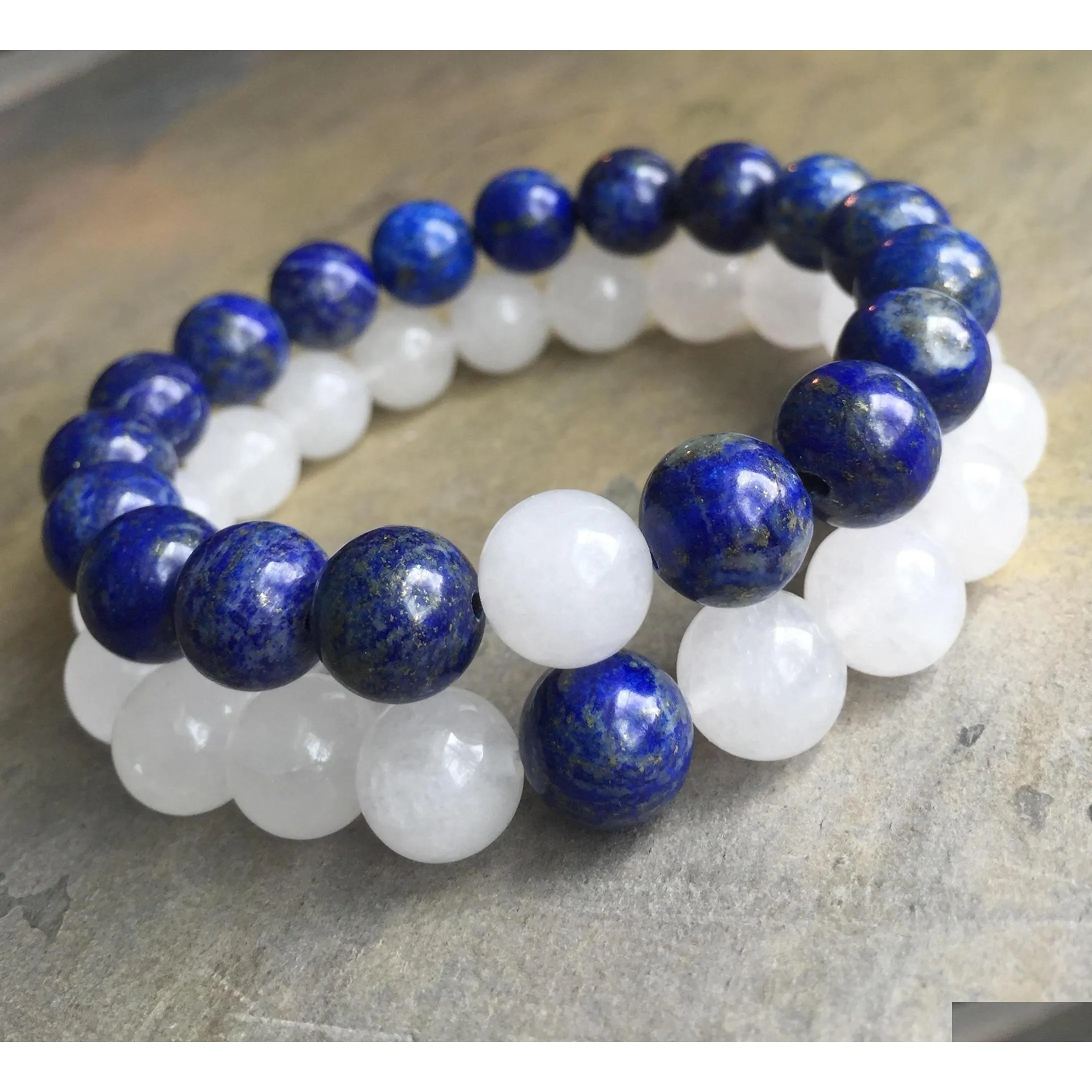 natural stone 10mm white jade beaded strands bracelets lapis lazui bracelet elastic bracelet gemstone beads heal bracelet gifts