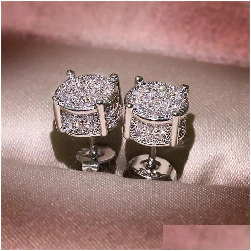 choucong hip hop stud earring vintage jewelry 925 sterling silver yellow gold fill pave white sapphire cz diamond sparkling women men earrings for lover