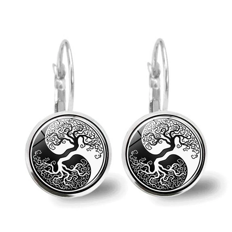 tree of life silver color earrings fashion france cabochon glass earrings for women earhook earrings life tree glass cabochon jewelry