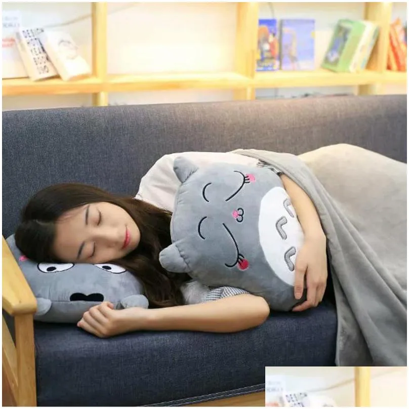 totoro plush pillow multifunction 3 in 1 throw pillow totoro hand warm pillow cushion baby kids blanket stuffed anime figure toy