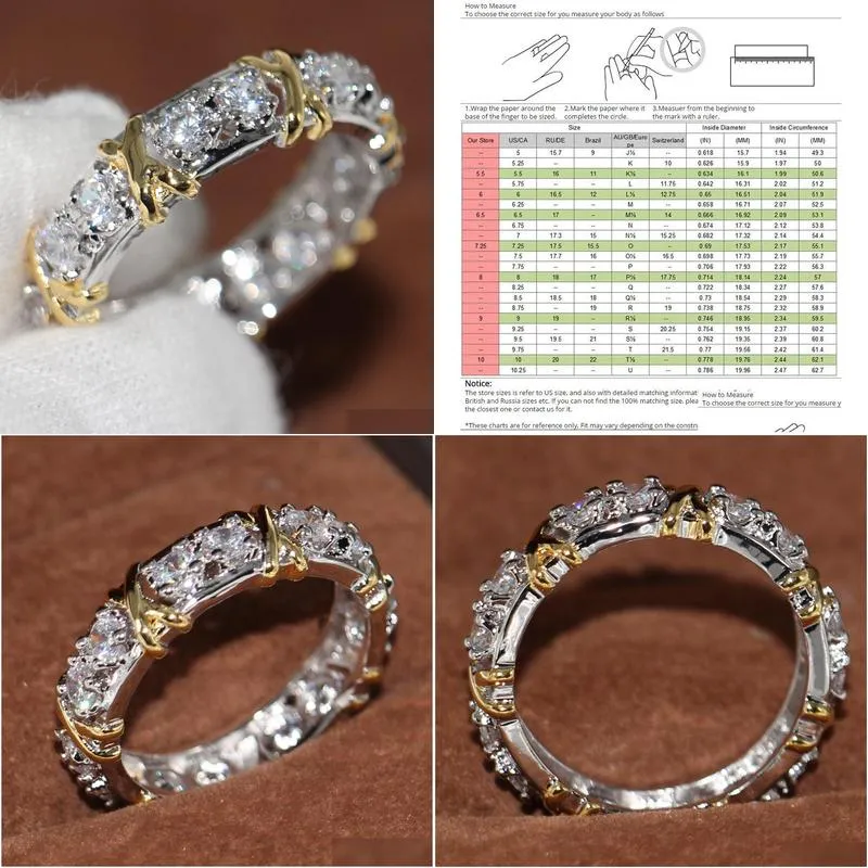 wholesale professional eternity diamonique cz simulated diamond 10kt white yellow gold filled wedding band cross ring size 511