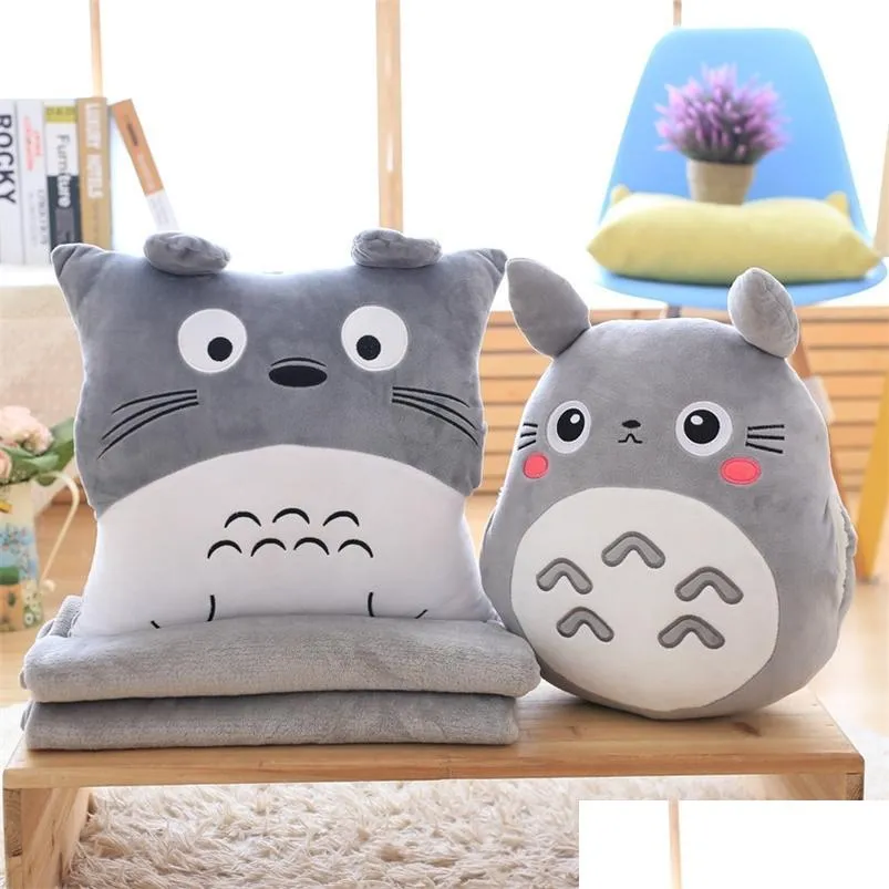 totoro plush pillow multifunction 3 in 1 throw pillow totoro hand warm pillow cushion baby kids blanket stuffed anime figure toy