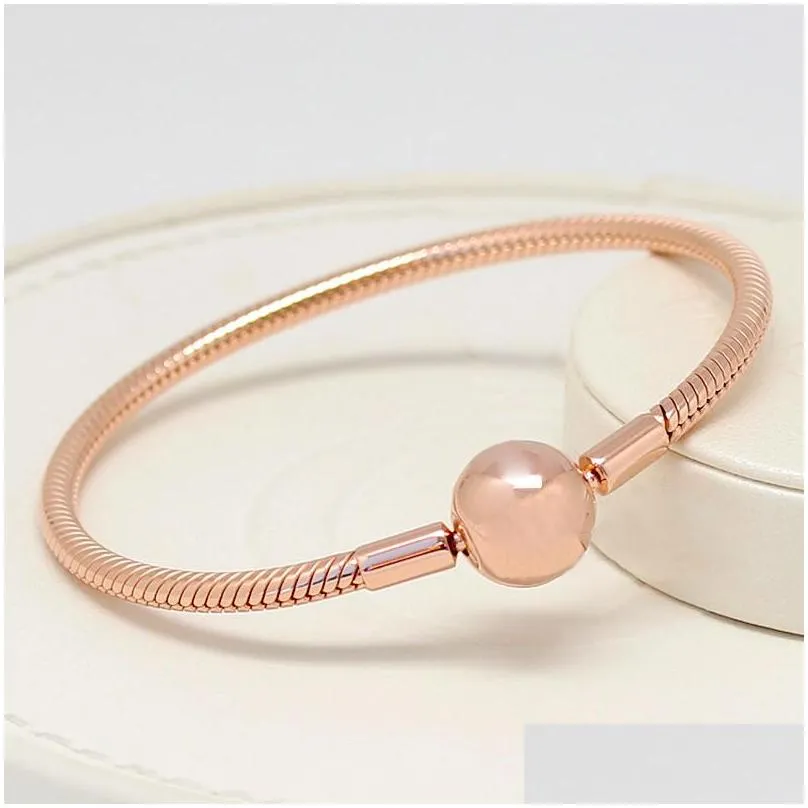 18k rose gold palted moments snake chain charms bracelet ball clasp girl boys party jewelry with original box for  s925 sterling sivler