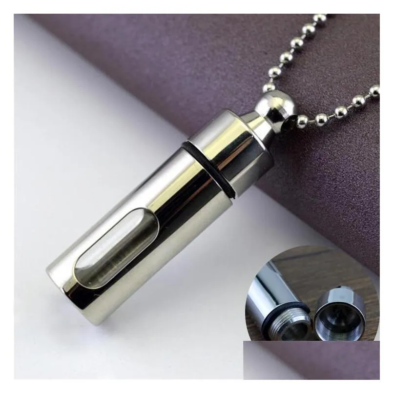 men aromatherapy  oil perfume glass cylinder pendant silver chain necklace women mens stainless steel hip hop jewelry