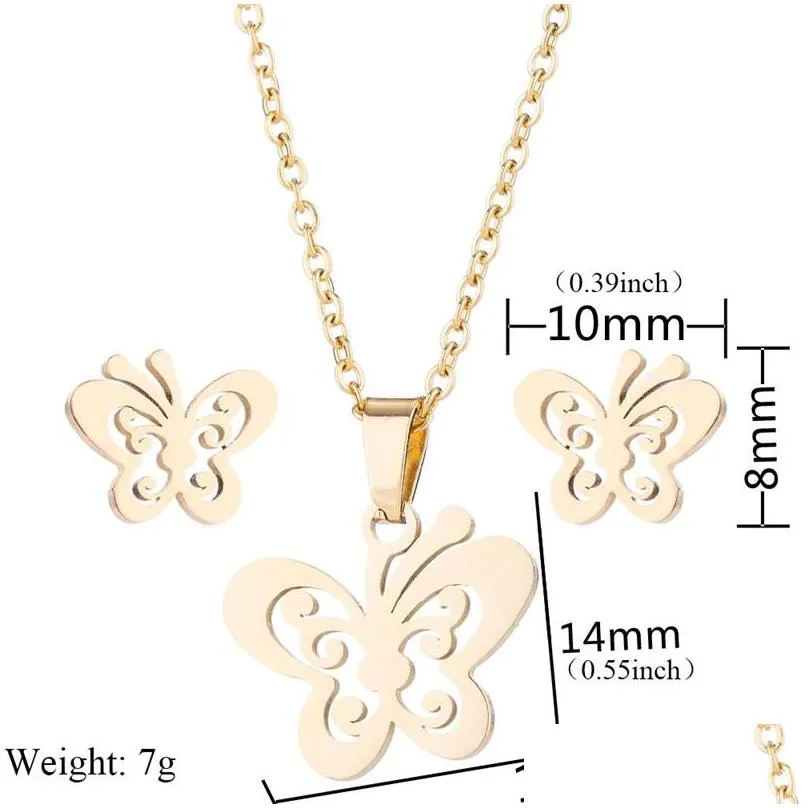 butterfly necklaces earrings sets gold stainless steel jewelry set cute animal stud earings for women friend jewelry gift