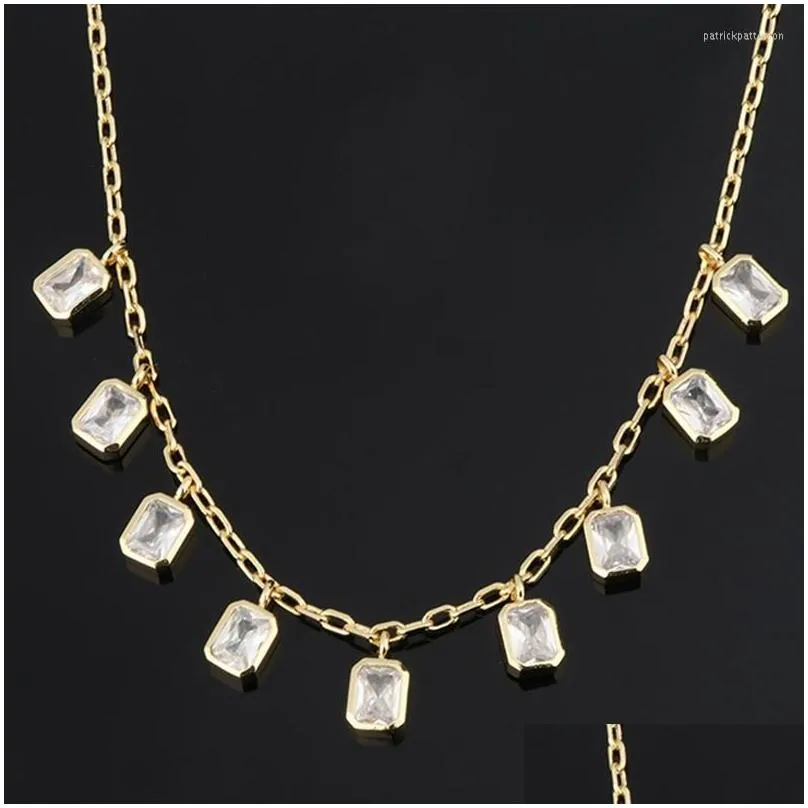 pendant necklaces gold copper necklace set in little square green white cubic zirconia fashion for women jewelry 2022 statement