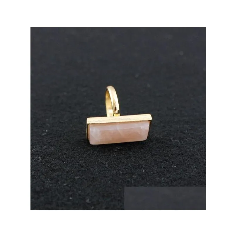 fashion gold plated natural stone pink crystal ring geometry rose quartz ring for women jewelry