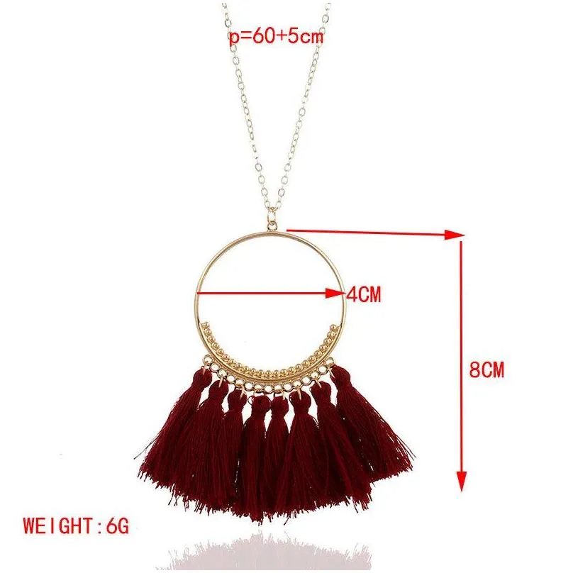 long tassel necklace for women wholesale fashion jewelry boho bohemian black red white statement necklace ethnic vintage gift