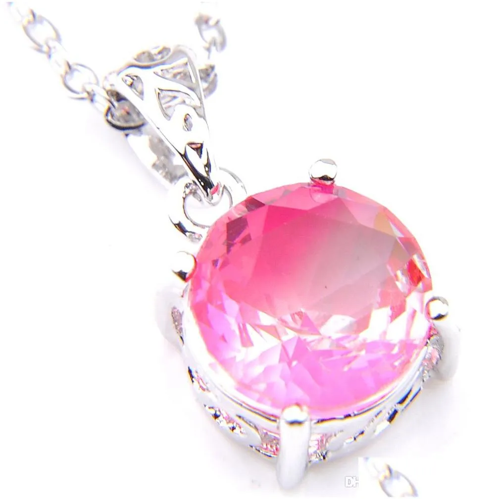 luckyshine women gift round pink bi colored tourmaline gems 925 sterling silver plated pendants drop earrings engagement jewelry set