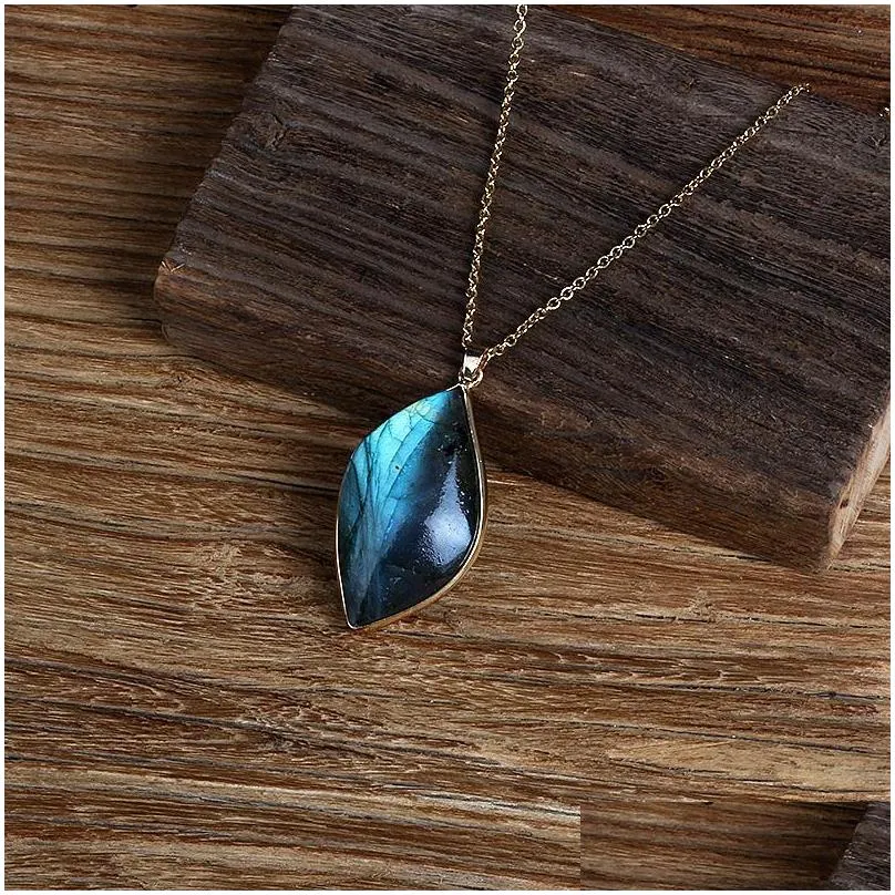 pendant necklaces natural energy labradorite crystal gem mineral leaf shape healing meditation fashion accessories giftpendant