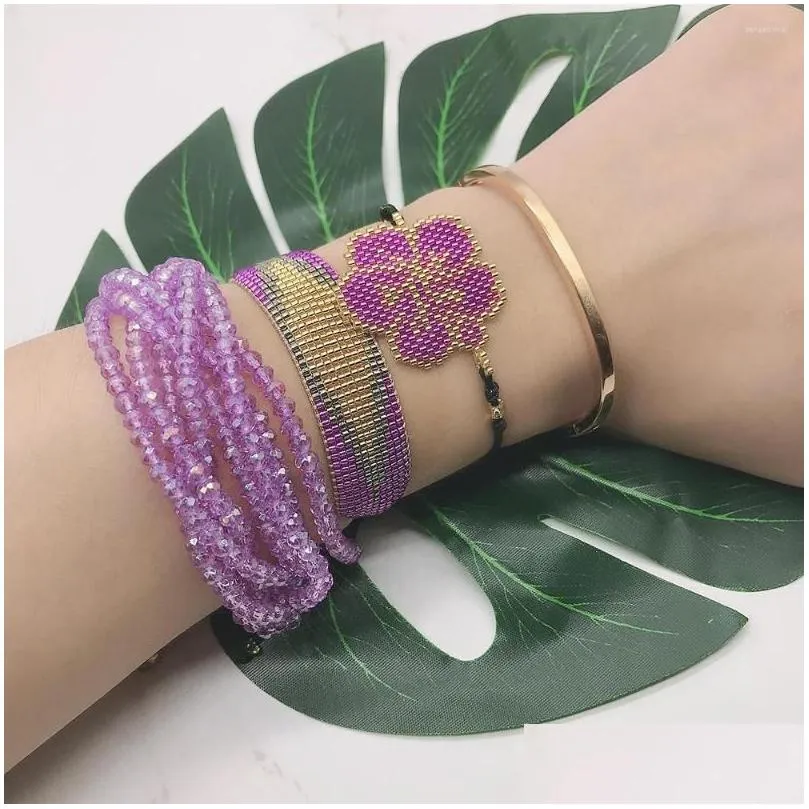 strand bluestar women miyuki bead bracelet purple flower pulseras mujer moda crystal tassel handmade jewelry