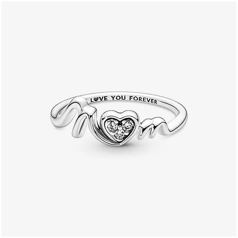 mom pave heart ring 925 sterling silver mothers day gift jewelry with original box set for pandora cz diamond love you rings