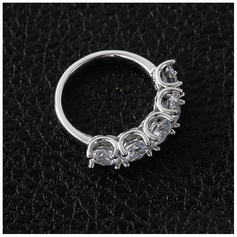 2021 simple fashion jewelry 6mm 5a zircon cz diamond 925 sterling silver round cut gemstones party promise women wedding engagement band ring for lovers