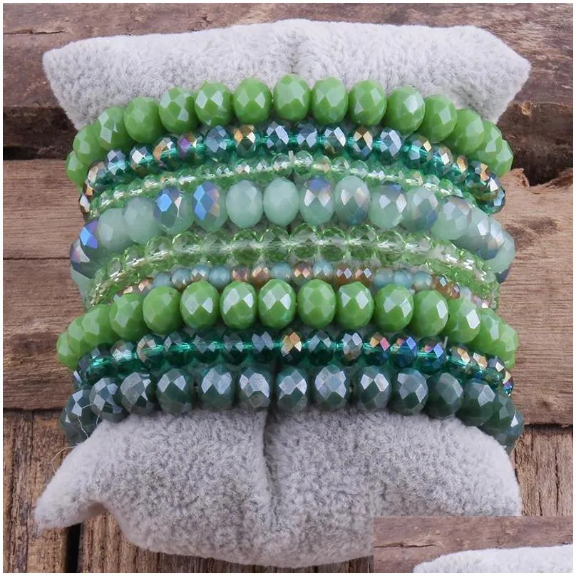 beaded strands md fashion designer beaded bracelet set 9pc glass crystal multi stack bracelets for women jewelry