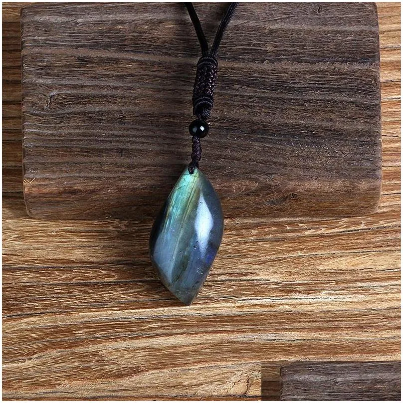 pendant necklaces natural energy labradorite crystal gem mineral leaf shape healing meditation fashion accessories giftpendant