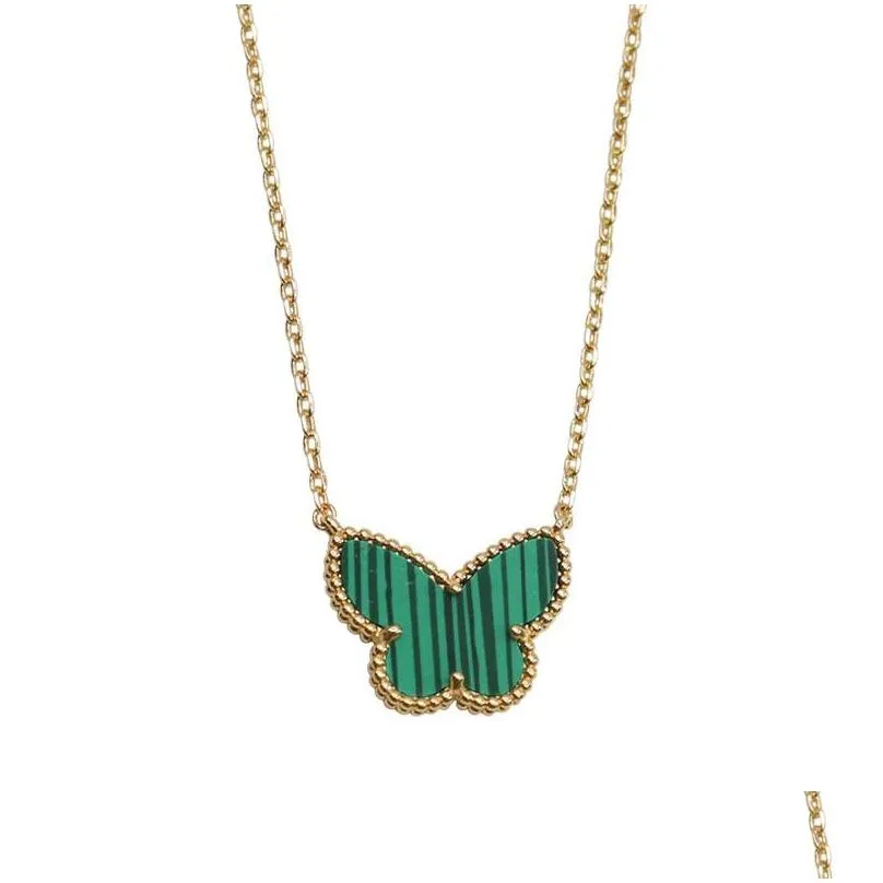 2022 green white shell double side pendant necklaces for women 18k gold sweet butterfly luxury designer choker necklace jewelry