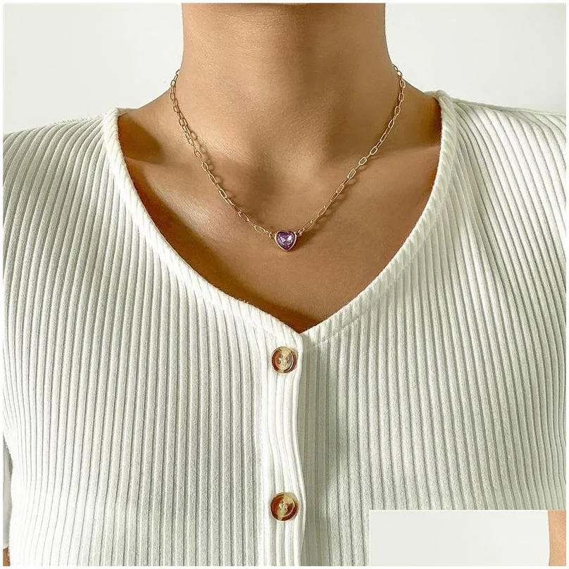 pendant necklaces fashion simple colorful glass heart necklace for women punk hip hop clavicle chain female wedding jewelry gift