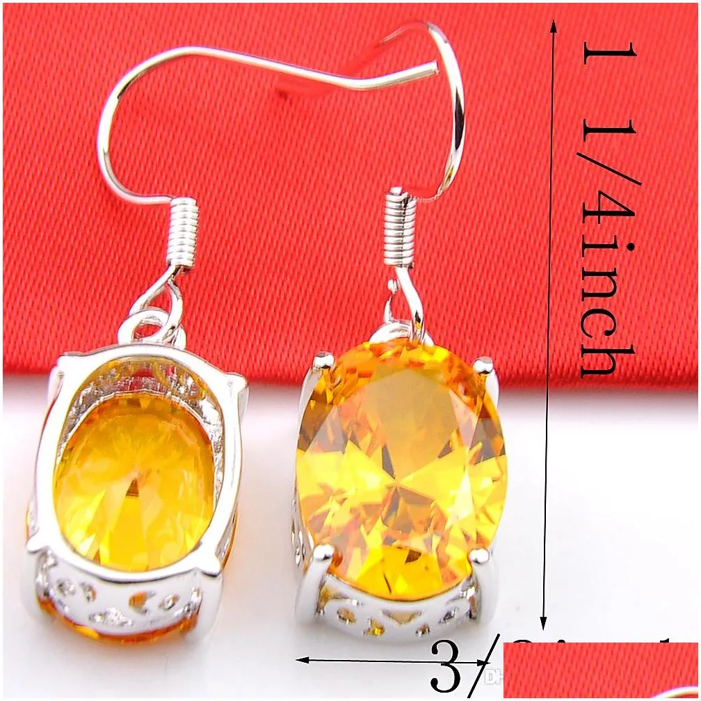 luckyshine wedding jewelry sets oval citrine gems 925 sterling silver cubic zirconia pendants drop earrings lady jewelry sets 