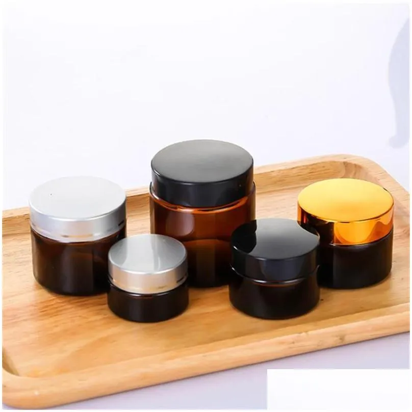 5g 10g 15g 20g 30g 50g amber glass jars face cream bottle cosmetic container with inner liners and gold silver black lids