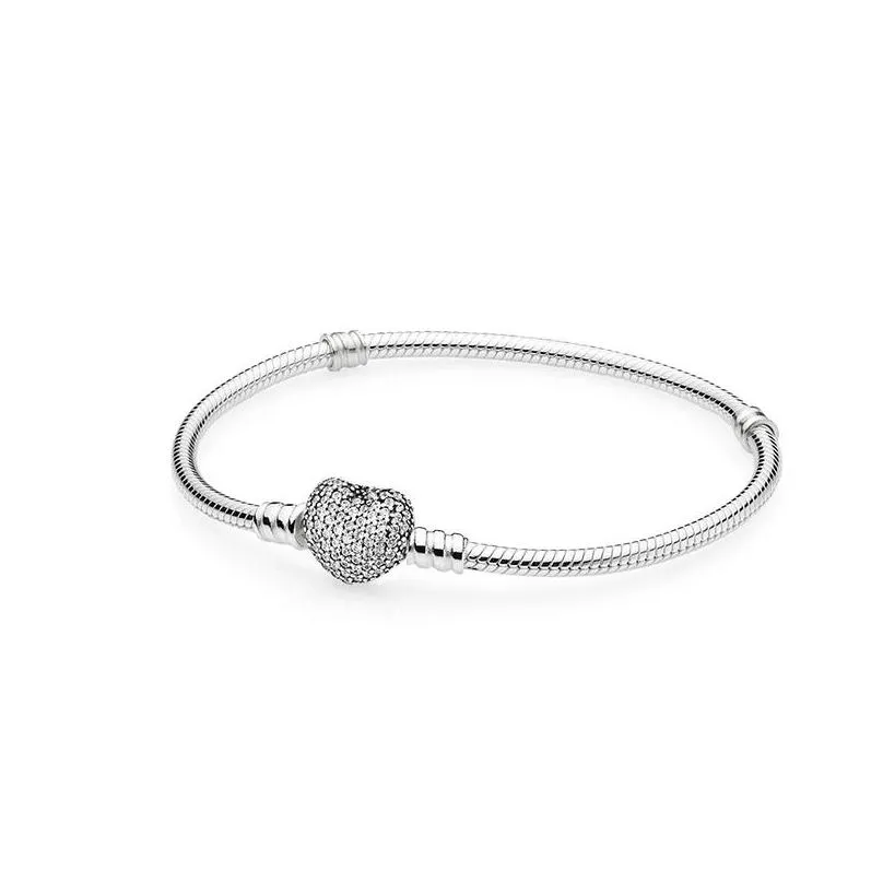 authentic 925 sterling silver heart charms bracelet with box fit  european beads jewelry bangle real silver bracelet for women