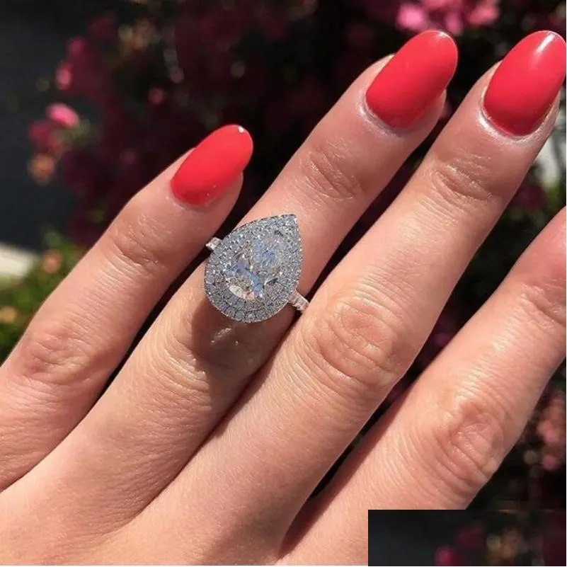 size 610 stunning luxury jewelry 925 stearling silver drop water white topaz cz diamond gemstones party women wedding bridal ring