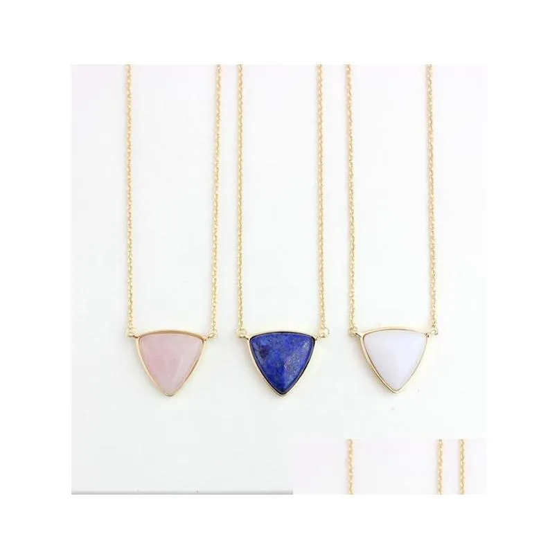 exquisite handmade triangle white pink crystal stone polishing metal druzy natural stone rose quartz necklaces pyramid pendants