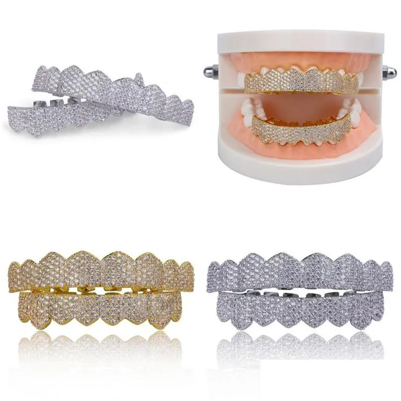 hip hop mens diamond dientes grillz teeth gold silver luxury designer iced out grills hiphop rapper men fashion jewlery accessories 27