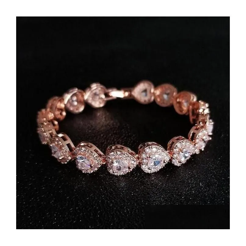 wedding bracelet 925 sterling silver heart shape bracelets white topaz rose gold fill party promise women engagment bangle for lover