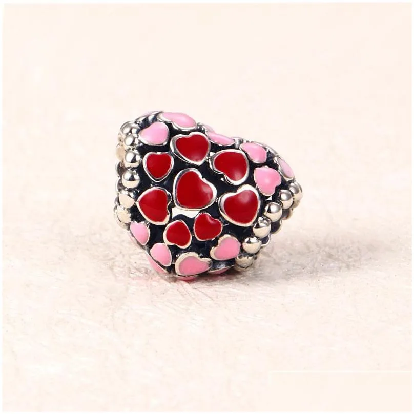 red and pink hearts charm bangle bracelet diy making accessories with original box for pandora 925 sterling silver jewelry beads