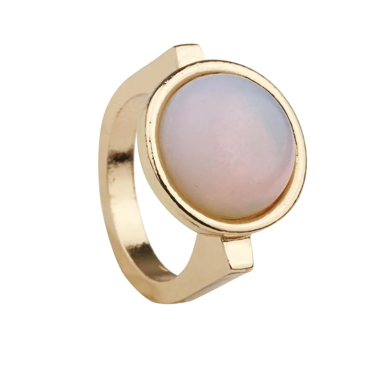 fashion gold plated round natural stone white pink crystal ring geometry rose quartz ring for women jewelry