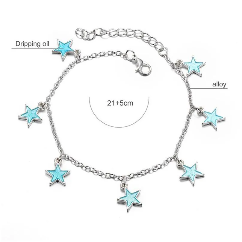 fashion luminous pentagram star ankle heart star charm bracelet anklets sandal sexy beach leg chain for women summer beach jewelry