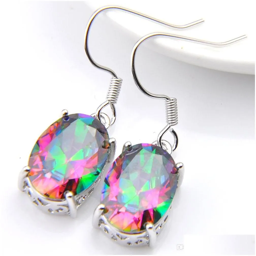 3 pcs wedding jewelry gift oval colorful mystic topaz prasiolite 925 sterling silver necklace zircon bracelets earrings pendants jewelry