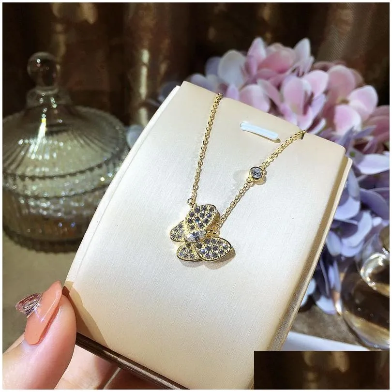 pendant necklaces fashion designer sparkling zircon butterfly quality 925 sterling silver women link necklace