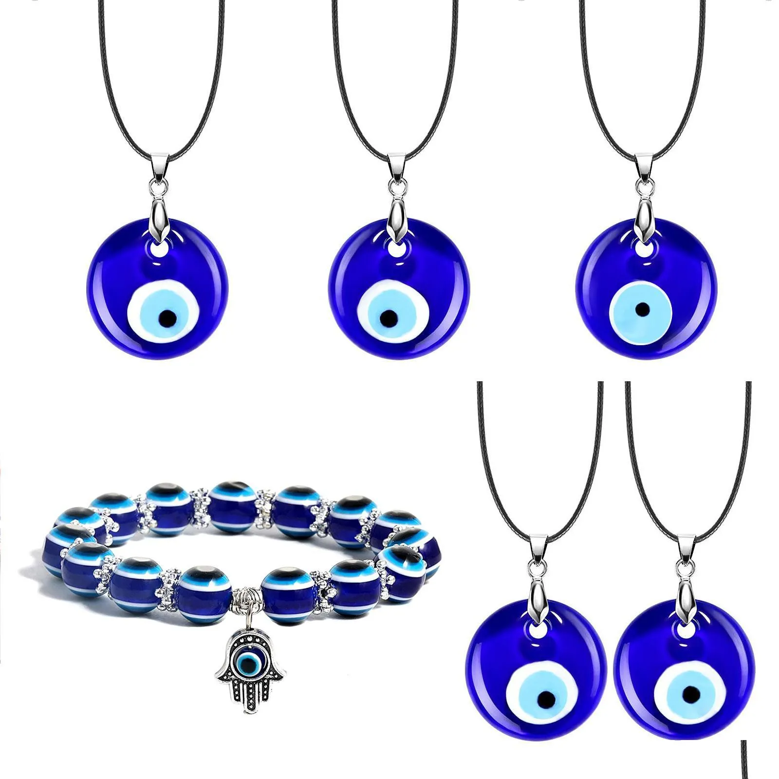 evil blue eye pendant necklace for women black wax cord chain necklaces men choker jewelry lucky amulet female party gift