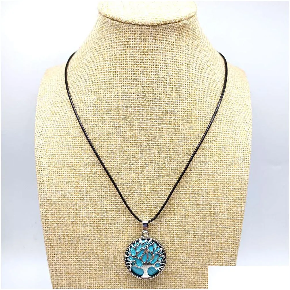 natural round stone tree of life necklaces pendants pink quartz white crystal lapis lazuli tiger turquoise eye opal neklace