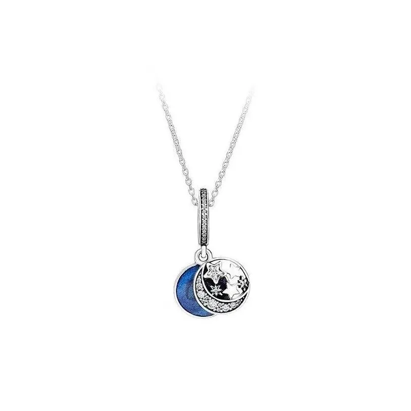 plated silver blue ornaments star and moon pendant charms bead charm bracelet necklace jewelry making summer all season accessories 1 58yt