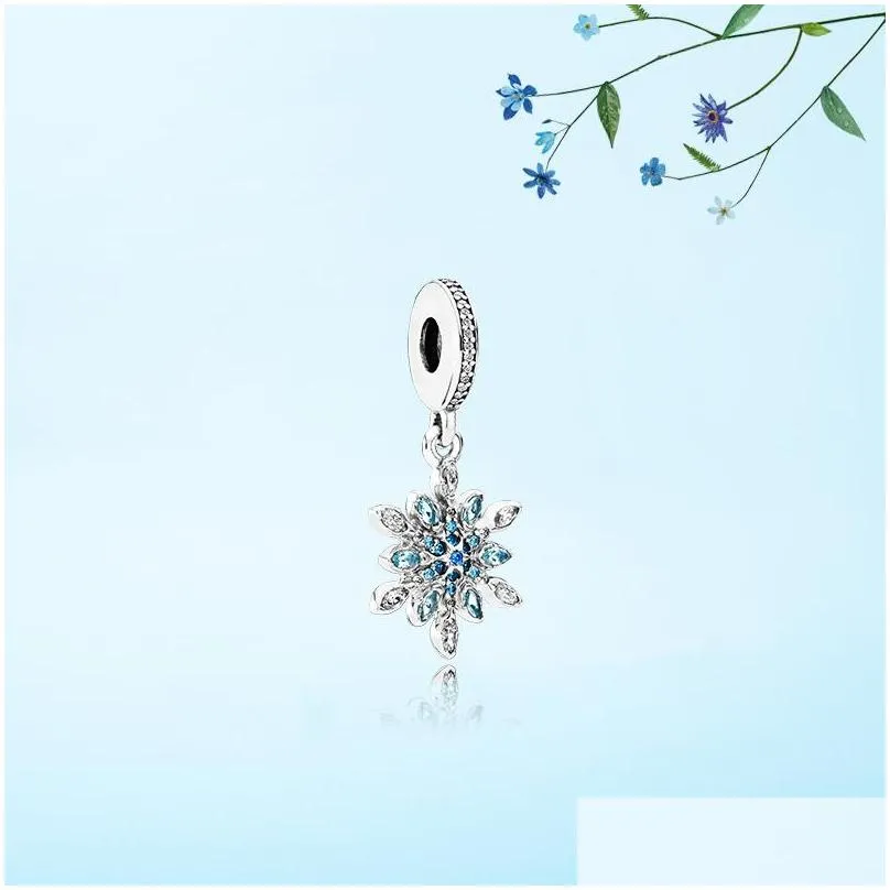 925 sterling silver crystal snow pendant charms retail box european bead charms bracelet necklace jewelry making charm