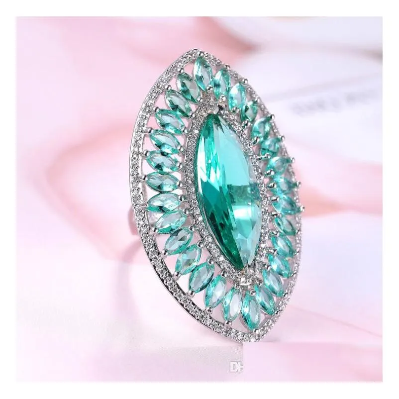 1pcs luckyshine exaggerated high quality green quartz gemstone crystal cubic zirconia 925 sterling silver rings for women