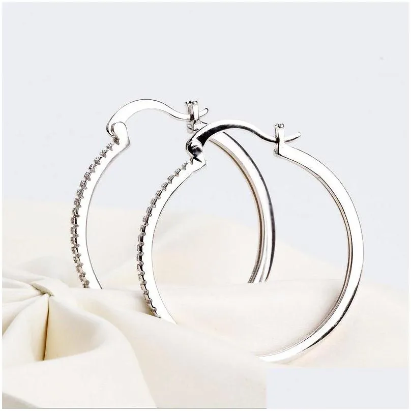 high quality 925 sterling silver big hoop earring full cz diamond fashion bad girl jewelry party earrings