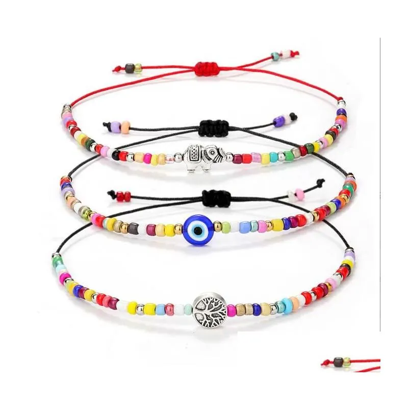 turkish eye beaded strands bracelets white blue evil eyes lucky couple tree of life strands bracelet for women colorful bead rope chain charm