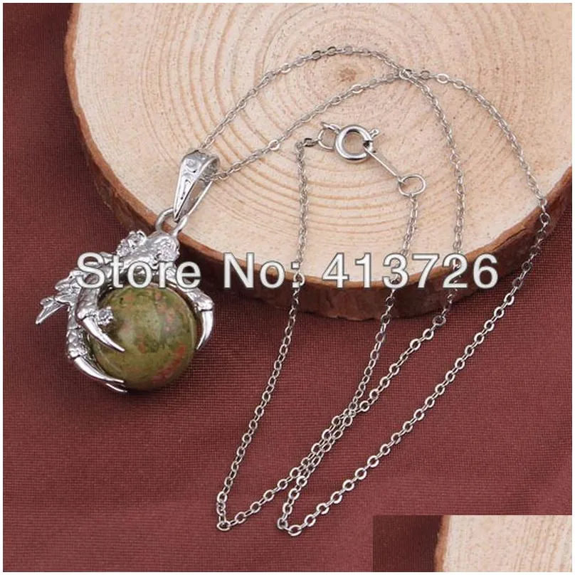 classic silver plated chain mixed stone dragon claw round beads pendant necklace jewelry