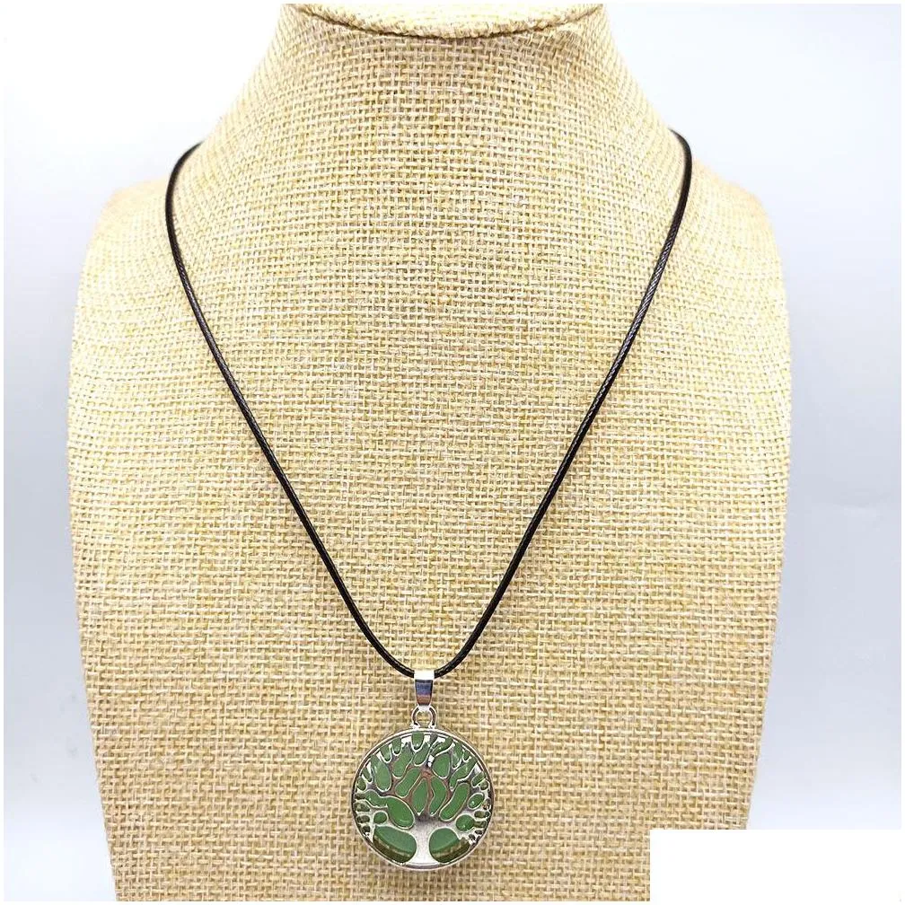 natural round stone tree of life necklaces pendants pink quartz white crystal lapis lazuli tiger turquoise eye opal neklace