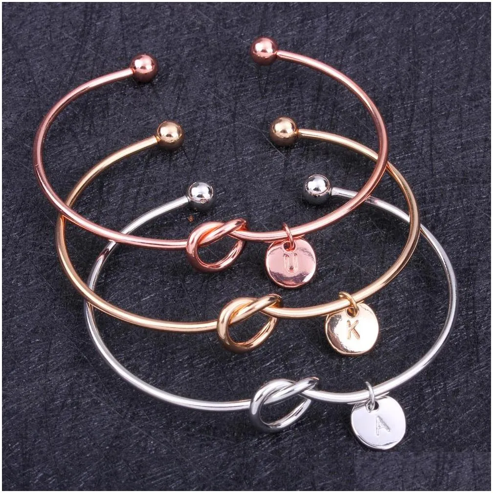 26 letter rose gold silver gold love knot bracelet bangle girl will you be my bridesmaid jewelry personality round pendant chain